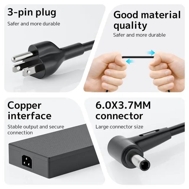 Alt view image 6 of 7 - Charger 200W 20V 10A Replacement for Asus Gaming Laptop, Zephyrus G15 F17 GA503 GA503QR GA503RM Tuf A15 F15 Zenbook Rog Strix G17 G15 Hero II III Vivobook ADP-200JB D Power Supply Cord AC Adapter