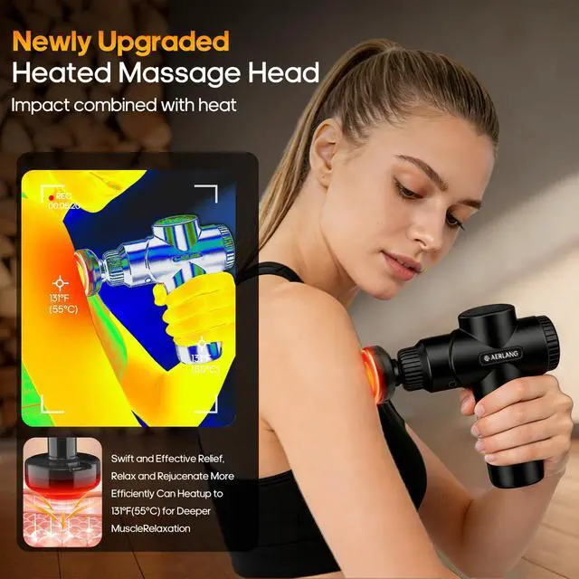 Alt view image 2 of 7 - Massage Gun with Heat Mini Massager Mothers Day Gifts for Mom Muscle Massager Back Massager for Pain Relief Deep Tissue Body Massager Handheld Massager with a Carrying Case Black
