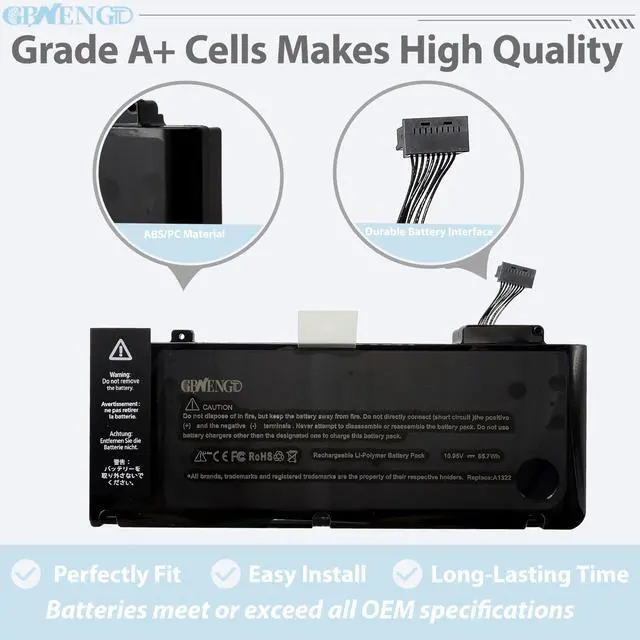 Alt view image 3 of 6 - A1322 Laptop Battery Replacement for A1278 MacBook Pro 13 inch Mid 2009 2010 2012 Early 2011 Late 2011 Version 661-5229 661-5557 020-6547-A 020-6765-A 6-Cell