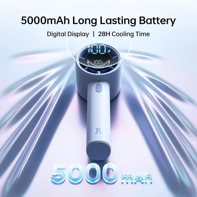Alt view image 3 of 7 - Handheld Turbo Fan, 5000mAh Rechargeable Portable Fans,Up to 28 Hours Cooling,5 Speed Strong Wind,Personal Mini Fan for Travel Outdoor Camping Beach MakeupBlue