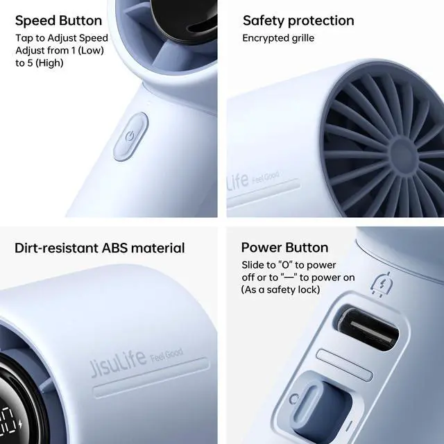 Alt view image 7 of 7 - Handheld Turbo Fan, 5000mAh Rechargeable Portable Fans,Up to 28 Hours Cooling,5 Speed Strong Wind,Personal Mini Fan for Travel Outdoor Camping Beach MakeupBlue