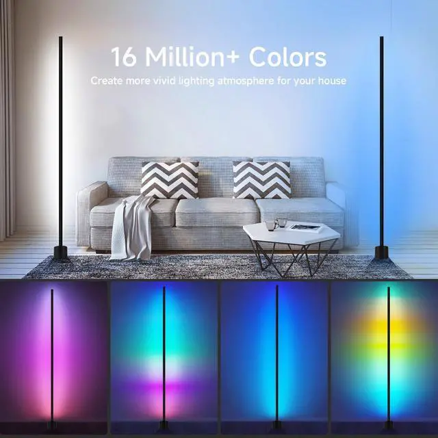 Alt view image 4 of 7 - RGB LED Corner Lamp with Music Sync - 16 Million Colors Ambience Light, Smart App & Remote Control, Perfect Corner Floor Lamp for Bedroom Living Room Gaming Room