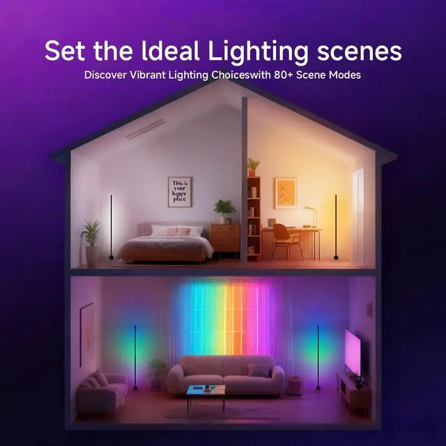 Alt view image 6 of 7 - RGB LED Corner Lamp with Music Sync - 16 Million Colors Ambience Light, Smart App & Remote Control, Perfect Corner Floor Lamp for Bedroom Living Room Gaming Room