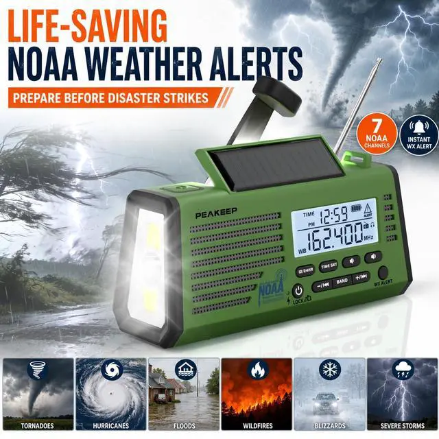 Alt view image 2 of 7 - Emergency NOAA Weather Radio Hand Crank Solar Powered - 18500mWh Rechargeable Battery, Portable AM/FM/SW Radio, SOS Siren Flashlight Lamp for Home Car Camping Storms Blackouts Prep