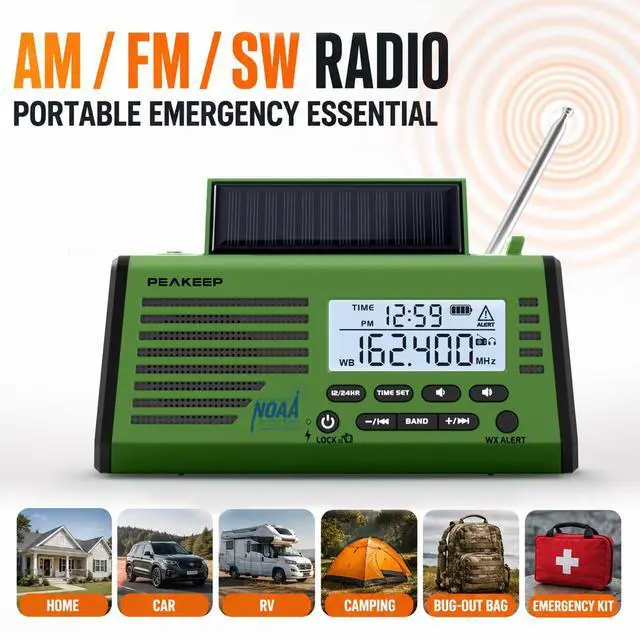 Alt view image 6 of 7 - Emergency NOAA Weather Radio Hand Crank Solar Powered - 18500mWh Rechargeable Battery, Portable AM/FM/SW Radio, SOS Siren Flashlight Lamp for Home Car Camping Storms Blackouts Prep