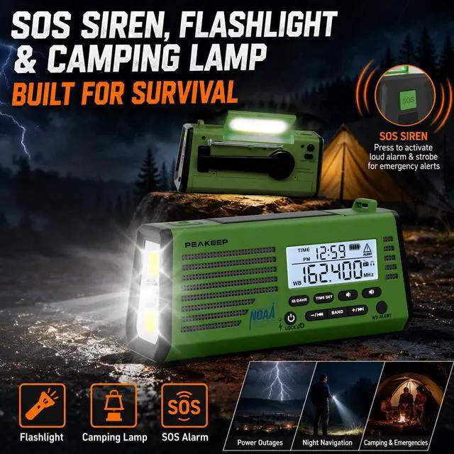 Alt view image 5 of 7 - Emergency NOAA Weather Radio Hand Crank Solar Powered - 18500mWh Rechargeable Battery, Portable AM/FM/SW Radio, SOS Siren Flashlight Lamp for Home Car Camping Storms Blackouts Prep