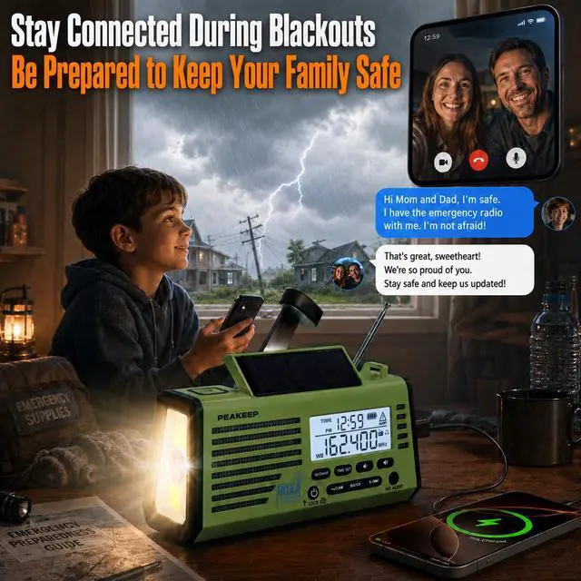 Alt view image 7 of 7 - Emergency NOAA Weather Radio Hand Crank Solar Powered - 18500mWh Rechargeable Battery, Portable AM/FM/SW Radio, SOS Siren Flashlight Lamp for Home Car Camping Storms Blackouts Prep