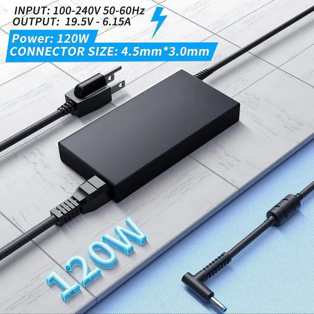 Alt view image 2 of 7 - Replacement for HP 120W Power Adapter Compatible with HP USB-C Dock G5 L41856-001 TPN-LA18 5TW13AA Envy 15 17 Series Omen 15-5000 5100 5200 710415-001 Power Supply Cord Blue Tip