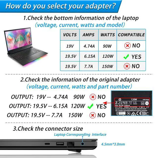 Alt view image 4 of 7 - Replacement for HP 120W Power Adapter Compatible with HP USB-C Dock G5 L41856-001 TPN-LA18 5TW13AA Envy 15 17 Series Omen 15-5000 5100 5200 710415-001 Power Supply Cord Blue Tip