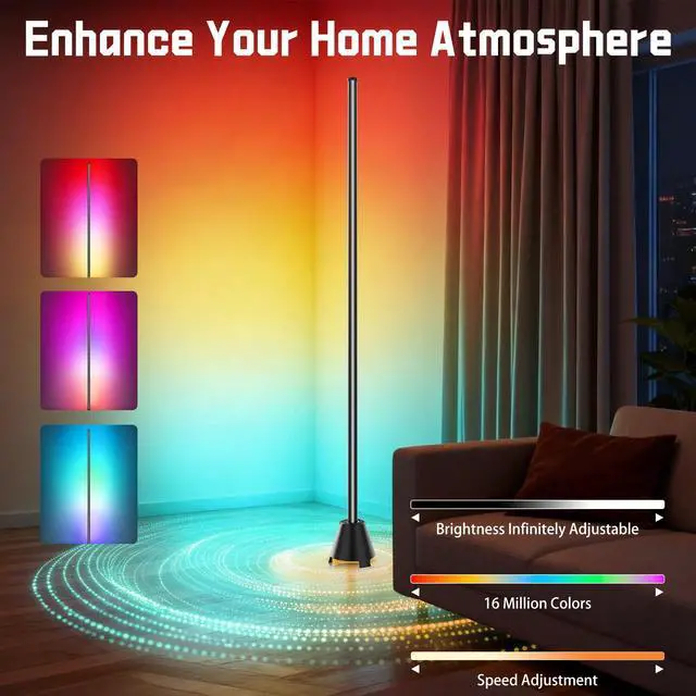 Alt view image 2 of 7 - Floor Lamp with Speaker, RGBICW Led Floor Lamp for Bedroom USB Powered, App & Remote Controlled Standing Lamps for Living Room, RGB Led Corner Lamp, Music Sync Led Lamp, Gaming Lights for TV, PC
