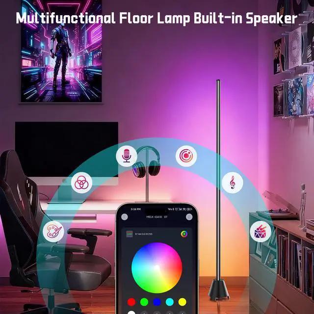 Alt view image 3 of 7 - Floor Lamp with Speaker, RGBICW Led Floor Lamp for Bedroom USB Powered, App & Remote Controlled Standing Lamps for Living Room, RGB Led Corner Lamp, Music Sync Led Lamp, Gaming Lights for TV, PC