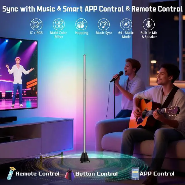 Alt view image 4 of 7 - Floor Lamp with Speaker, RGBICW Led Floor Lamp for Bedroom USB Powered, App & Remote Controlled Standing Lamps for Living Room, RGB Led Corner Lamp, Music Sync Led Lamp, Gaming Lights for TV, PC