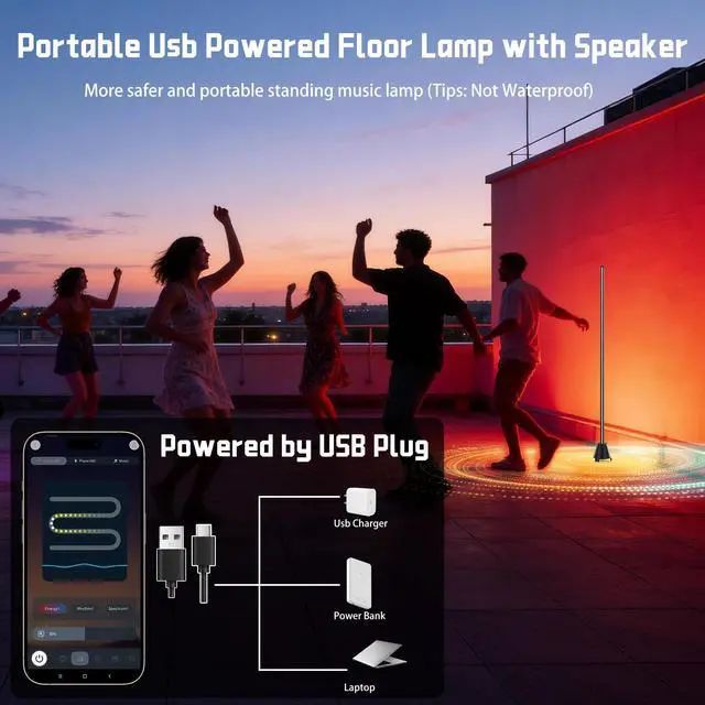 Alt view image 5 of 7 - Floor Lamp with Speaker, RGBICW Led Floor Lamp for Bedroom USB Powered, App & Remote Controlled Standing Lamps for Living Room, RGB Led Corner Lamp, Music Sync Led Lamp, Gaming Lights for TV, PC