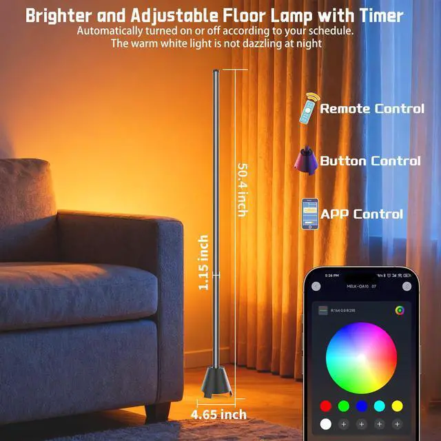 Alt view image 6 of 7 - Floor Lamp with Speaker, RGBICW Led Floor Lamp for Bedroom USB Powered, App & Remote Controlled Standing Lamps for Living Room, RGB Led Corner Lamp, Music Sync Led Lamp, Gaming Lights for TV, PC