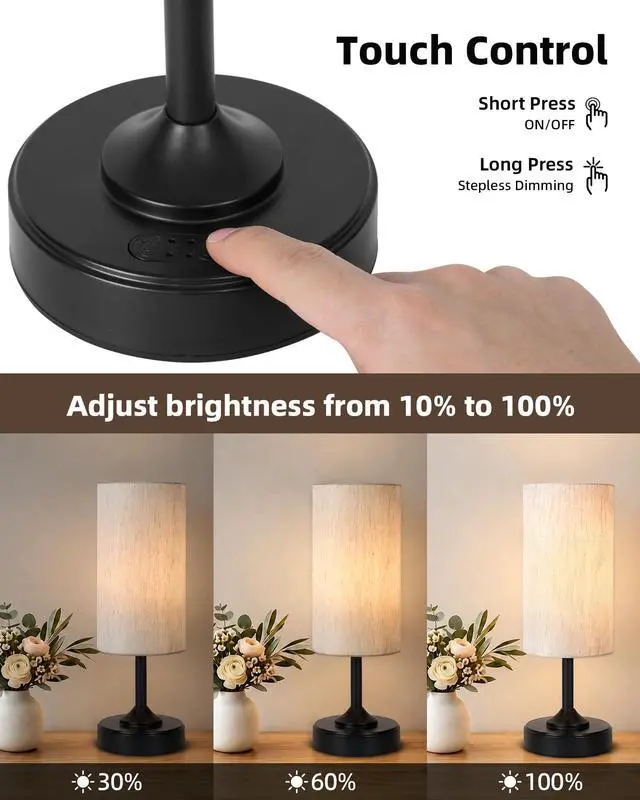 Alt view image 4 of 7 - Cordless Table Lamp, Ambient Light, Dimmable, Touch, Timer, 2700K, Decor, Portable, LED, Desk Lamp, Bedside, Kitchen Lamp, Wireless, Rechargeable, Battery Operated, for Bedroom, Living Room
