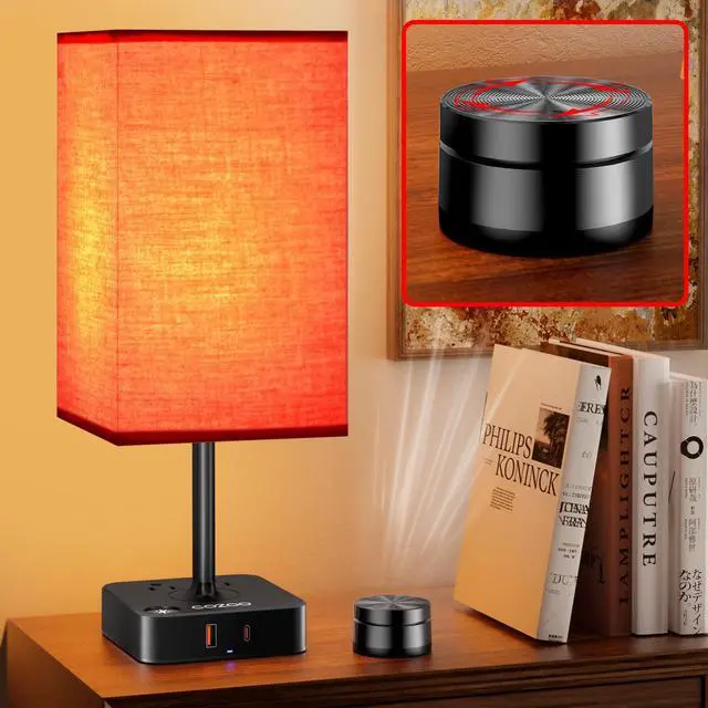 Main image of Bedroom Table Lamp with Remote Operation Control,Dimmable Bedside Table Desk Light with USB C+A Charging Ports 2 AC Outlets,Nightstand Lamp White Shade Lamp for Living Room,Dorm,Home Office,Decor