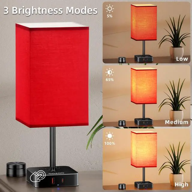 Alt view image 5 of 7 - Bedroom Table Lamp with Remote Operation Control,Dimmable Bedside Table Desk Light with USB C+A Charging Ports 2 AC Outlets,Nightstand Lamp White Shade Lamp for Living Room,Dorm,Home Office,Decor
