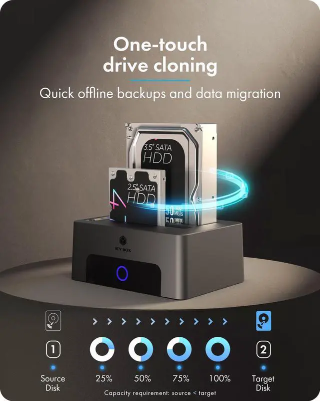 Alt view image 3 of 7 - Hard Drive Docking Station Dual Bay USB 3.0 to SATA with Duplicator/Offline Clone Function External Hard Drive Dock for 2.5''/3.5'' HDD SSD Max Up to 60TB (30TB*2) Support UASP Plug&Play