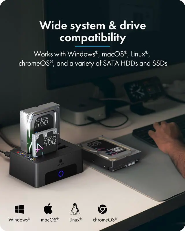 Alt view image 6 of 7 - Hard Drive Docking Station Dual Bay USB 3.0 to SATA with Duplicator/Offline Clone Function External Hard Drive Dock for 2.5''/3.5'' HDD SSD Max Up to 60TB (30TB*2) Support UASP Plug&Play