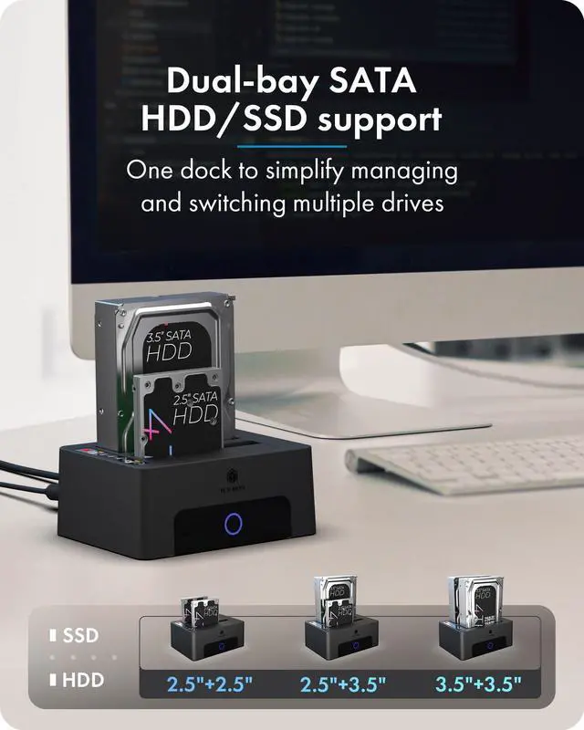 Alt view image 2 of 7 - Hard Drive Docking Station Dual Bay USB 3.0 to SATA with Duplicator/Offline Clone Function External Hard Drive Dock for 2.5''/3.5'' HDD SSD Max Up to 60TB (30TB*2) Support UASP Plug&Play
