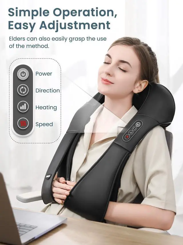 Alt view image 3 of 6 - Shiatsu Neck and Back Massager with Soothing Heat, Electric Shoulder Massage 8 Nodes Deep Tissue 3D Kneading Massages for Pain Relief, Best Christmas Gifts for Man, Woman, Friends, Parents