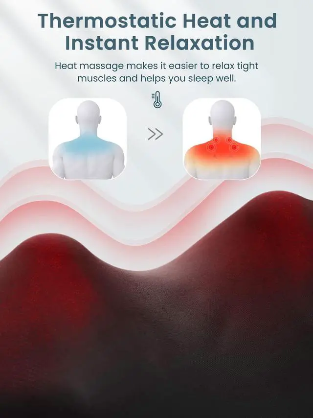 Alt view image 2 of 6 - Shiatsu Neck and Back Massager with Soothing Heat, Electric Shoulder Massage 8 Nodes Deep Tissue 3D Kneading Massages for Pain Relief, Best Christmas Gifts for Man, Woman, Friends, Parents