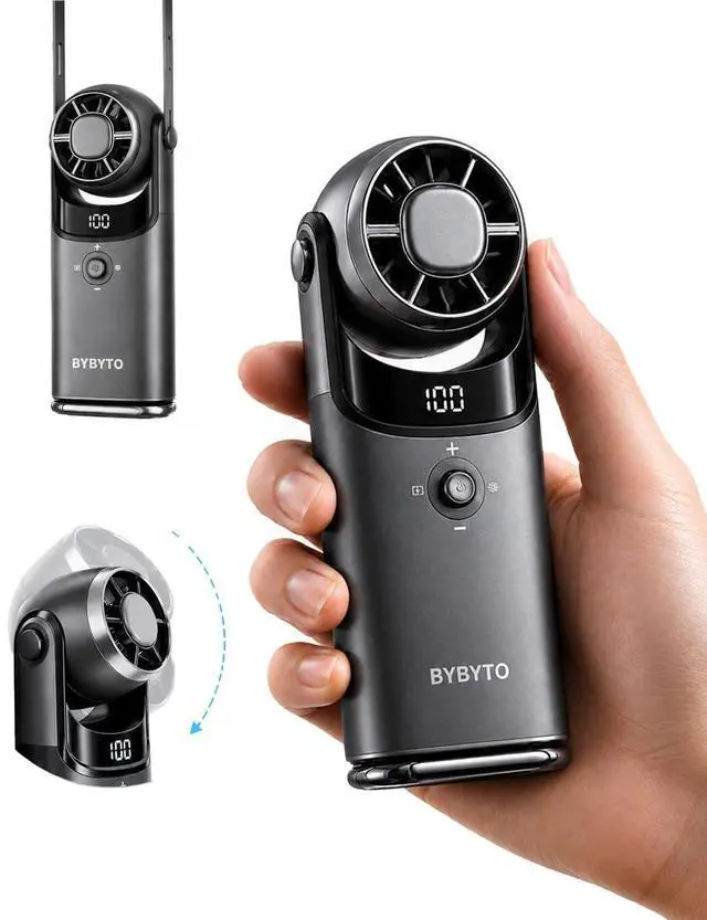 Main image of Mini Handheld Portable Turbo Fan with Cooling Plate, Pocket Size Metal Fan Rechargeable with 100 Speeds, Digital Display, 180° Adjustable Head for Travel Outdoor, Gifts for Women, Men
