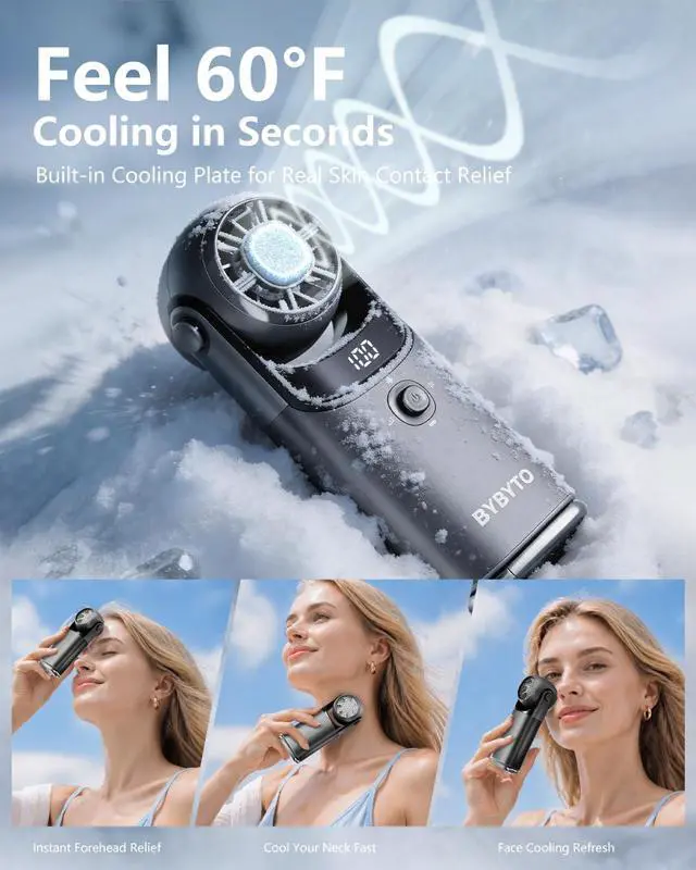 Alt view image 4 of 7 - Mini Handheld Portable Turbo Fan with Cooling Plate, Pocket Size Metal Fan Rechargeable with 100 Speeds, Digital Display, 180° Adjustable Head for Travel Outdoor, Gifts for Women, Men