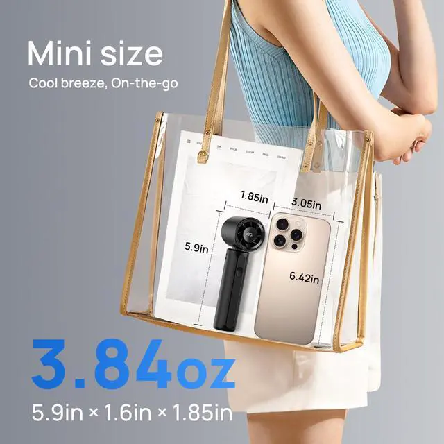 Alt view image 7 of 7 - 2026 Upgraded Portable Handheld Turbo Fan Personal fan 18000RPM Speed Adjustable, 3-IN-1 Rechargeable Fan with LED Display, Travel Essentials, Gifts for Women Men Outdoor Indoor (Black)