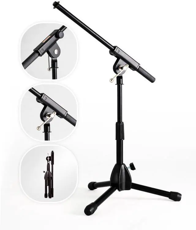 Main image of Foldable Tripod Low-Profile Mic Boom Stand - Height Extending from 9.6'' to 16.9'', w/Adjustable Telescoping Arm Up to 9'', Lightweight/Convenient, Black, Powered by Hamilton(SR610121B)