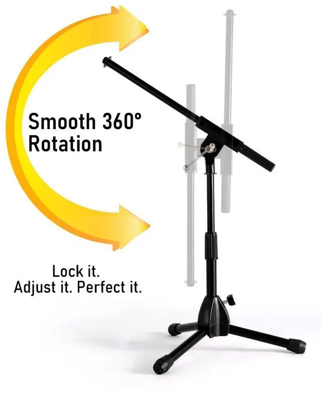 Alt view image 2 of 7 - Foldable Tripod Low-Profile Mic Boom Stand - Height Extending from 9.6'' to 16.9'', w/Adjustable Telescoping Arm Up to 9'', Lightweight/Convenient, Black, Powered by Hamilton(SR610121B)