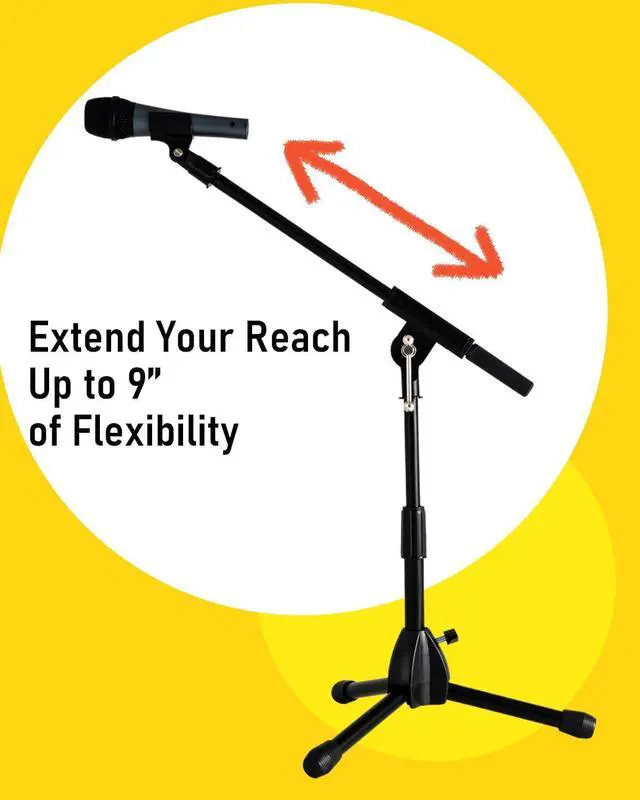 Alt view image 4 of 7 - Foldable Tripod Low-Profile Mic Boom Stand - Height Extending from 9.6'' to 16.9'', w/Adjustable Telescoping Arm Up to 9'', Lightweight/Convenient, Black, Powered by Hamilton(SR610121B)