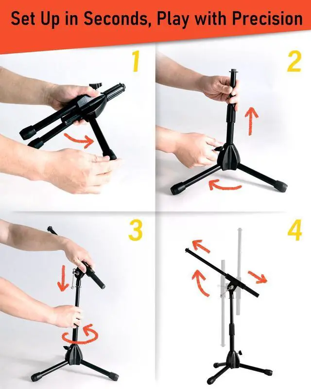 Alt view image 3 of 7 - Foldable Tripod Low-Profile Mic Boom Stand - Height Extending from 9.6'' to 16.9'', w/Adjustable Telescoping Arm Up to 9'', Lightweight/Convenient, Black, Powered by Hamilton(SR610121B)