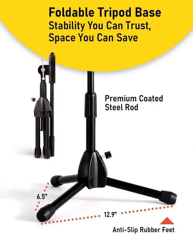 Alt view image 6 of 7 - Foldable Tripod Low-Profile Mic Boom Stand - Height Extending from 9.6'' to 16.9'', w/Adjustable Telescoping Arm Up to 9'', Lightweight/Convenient, Black, Powered by Hamilton(SR610121B)