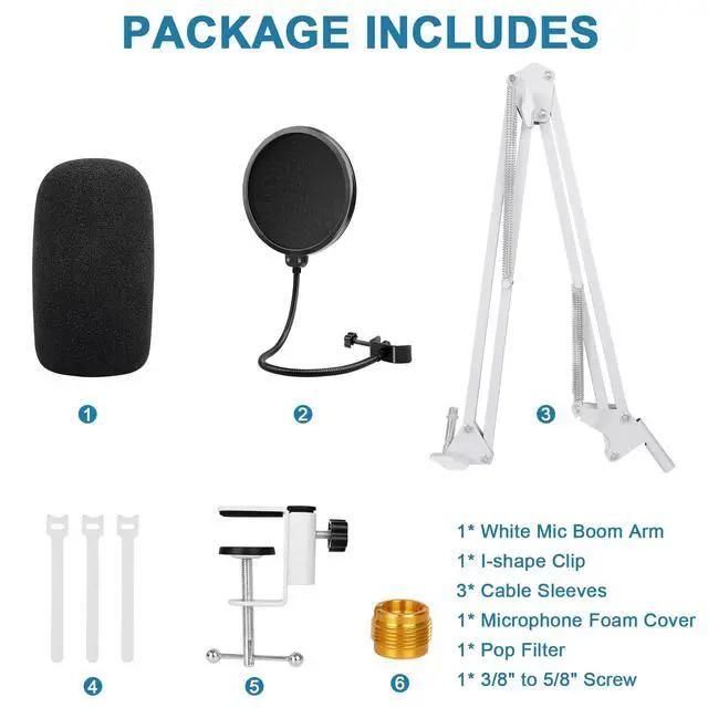 Alt view image 7 of 7 - White Boom Arm for Hyperx Quadcast S, Adjustable Hyperx Quadcast White Mic Stand Microphone Arm Compatible with Hyperx Quadcast with Pop Filter,Mic Cover, By ChromLives