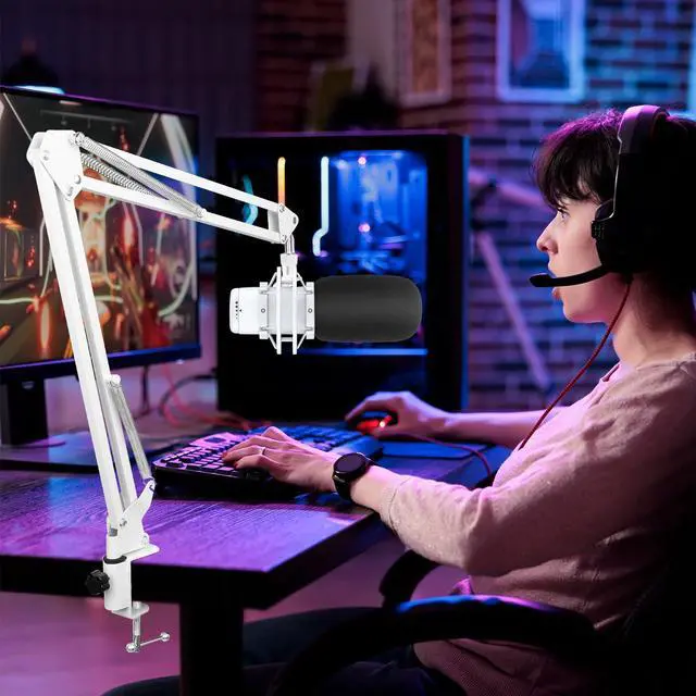 Alt view image 2 of 7 - White Boom Arm for Hyperx Quadcast S, Adjustable Hyperx Quadcast White Mic Stand Microphone Arm Compatible with Hyperx Quadcast with Pop Filter,Mic Cover, By ChromLives