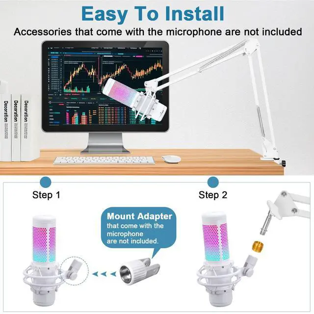 Alt view image 6 of 7 - White Boom Arm for Hyperx Quadcast S, Adjustable Hyperx Quadcast White Mic Stand Microphone Arm Compatible with Hyperx Quadcast with Pop Filter,Mic Cover, By ChromLives