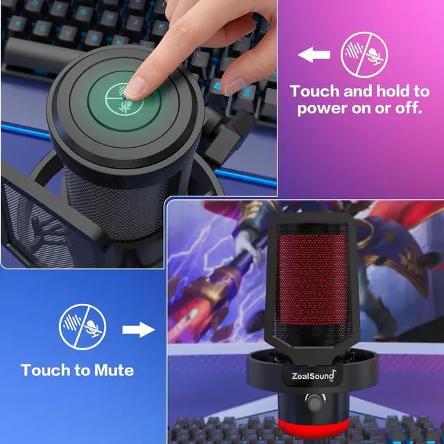 Alt view image 7 of 7 - Wireless Microphone for PC Mac iPhone iPad & Android, USB Mic with Noise Reduction, Tap Mute and Volume Control, RGB Light and Real-Time Monitoring, for Podcasting Streaming Gaming & TikTok