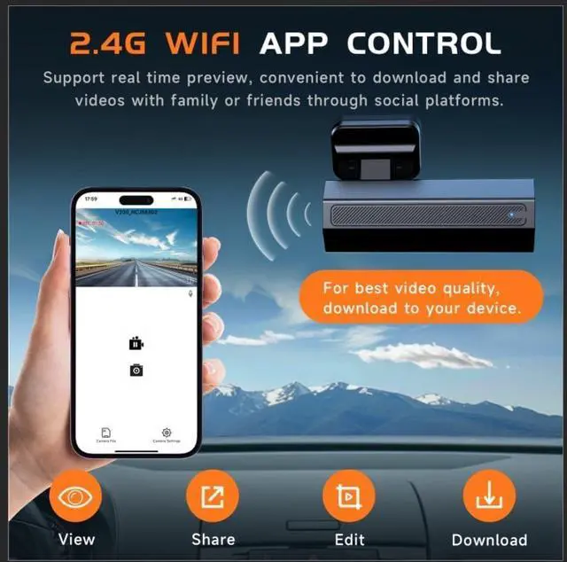 Alt view image 6 of 6 - Dash Cam 2.5K Dash Camera for Cars, V200 WiFi Dash Cam Front, Wireless Dashcam with App, WDR Night Vision, G-Sensor Dash Camera, 24H Parking Mode, Loop Recording, Support 256GB Max