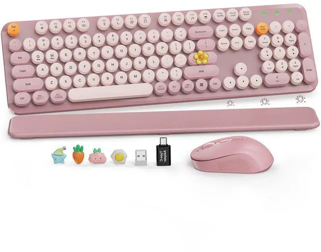 Main image of Wireless Keyboard and Mouse Combo, Full-Size Typewriter-Style Keyboard with Round Keycaps, Magnetic Wrist Rest, Tilt Legs, 2.4GHz Cordless for Mac, Windows PC, Laptop, SABLUTE CK23, Dusty Rose