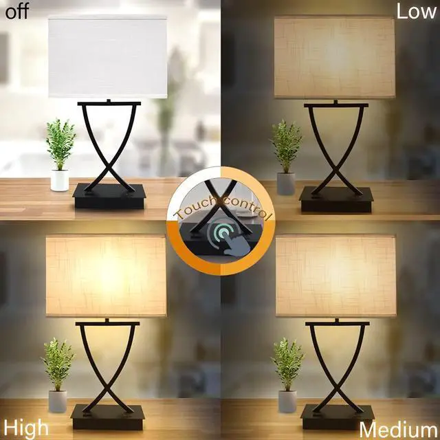 Alt view image 5 of 7 - 3-Way Dimmable Touch Control Medium Table Lamp with Type C/USB Charging Port and 1 AC Outlet White Shade 21.38" Bedside Nightstand Lamp for Bedroom Living Room Office and Hotel Bulb Included