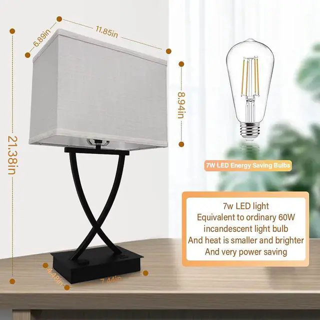 Alt view image 3 of 7 - 3-Way Dimmable Touch Control Medium Table Lamp with Type C/USB Charging Port and 1 AC Outlet White Shade 21.38" Bedside Nightstand Lamp for Bedroom Living Room Office and Hotel Bulb Included