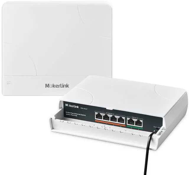 Main image of 6 Port Outdoor POE Switch, 4 POE+ Ports, 2 UpLink, 10/100Mbps, 78W IEEE802.3af/at, Weatherproof Unmanaged Plug and Play Fanless Switch