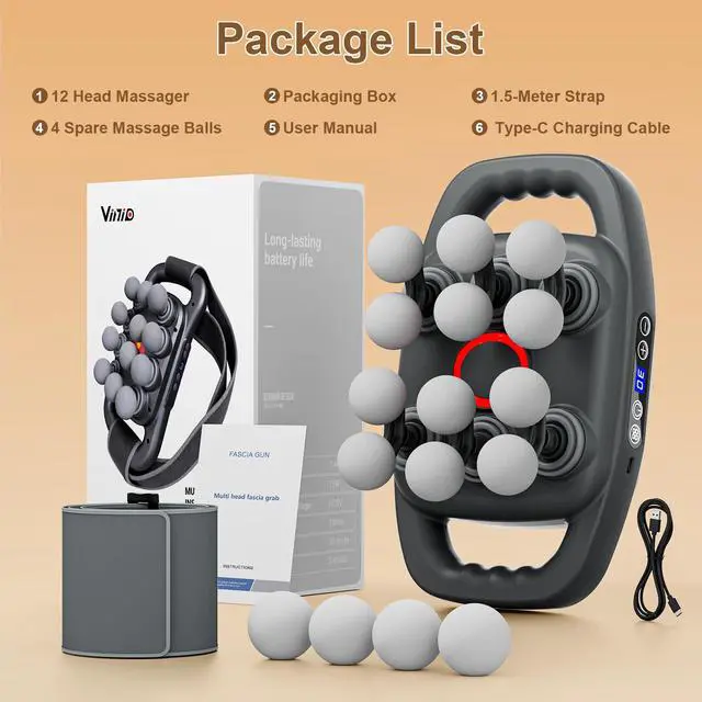 Alt view image 7 of 7 - Cordless Neck and Back Massager with Heat, 12 Professional Massage Heads, 30 Adjustable Intensity Levels, 3 Massage Modes for Deep Tissue Relief, Includes Bonus 4 Heads & Shoulder Strap
