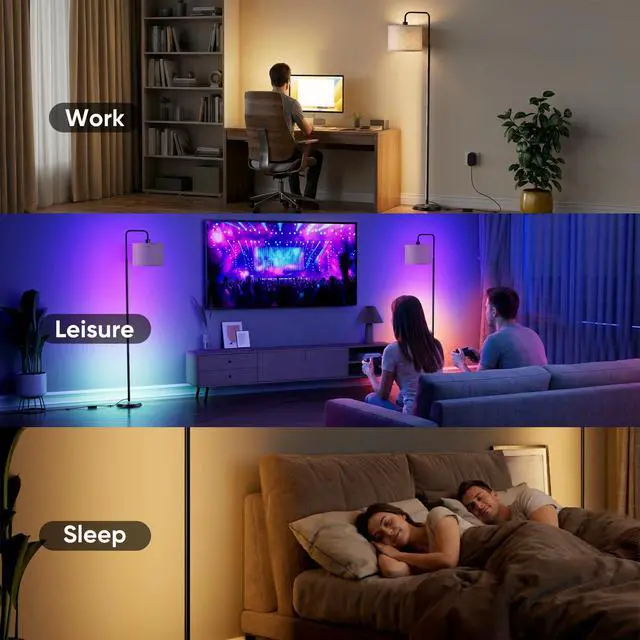 Alt view image 7 of 7 - Smart LED Floor Lamp with APP Control & RGB Colors - 69'' Dimmable Standing Lamp for Living Room Bedroom,12W Bulb Included Timer