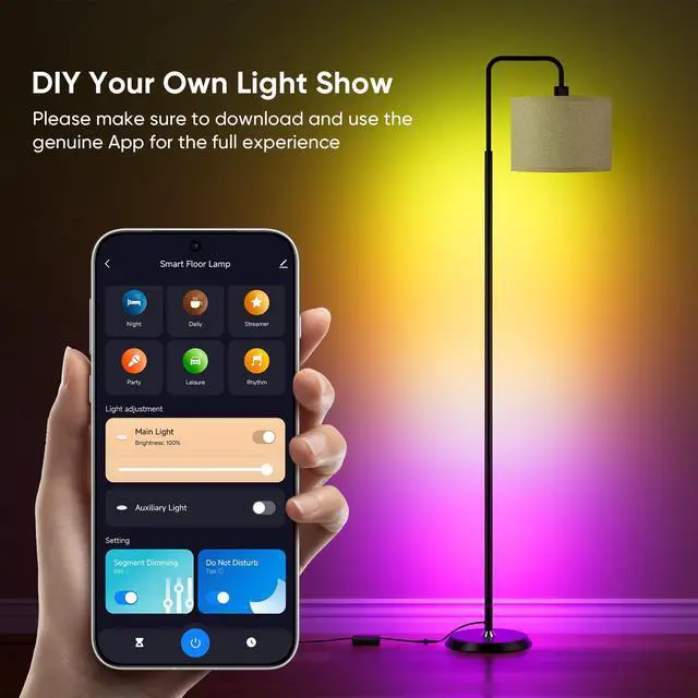 Alt view image 6 of 7 - Smart LED Floor Lamp with APP Control & RGB Colors - 69'' Dimmable Standing Lamp for Living Room Bedroom,12W Bulb Included Timer