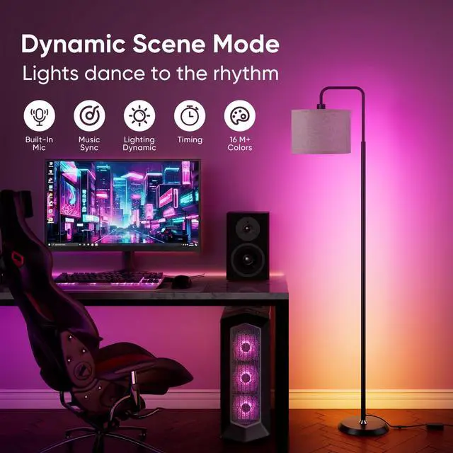 Alt view image 3 of 7 - Smart LED Floor Lamp with APP Control & RGB Colors - 69'' Dimmable Standing Lamp for Living Room Bedroom,12W Bulb Included Timer
