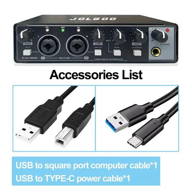 Alt view image 3 of 6 - 2x2 USB Audio Interface, 24-Bit/192kHz Professional Audio Interface for Recording, Streaming and Podcasting, with +48V Phantom Power, Low Latency, Works with Mac/PC/Smartphone