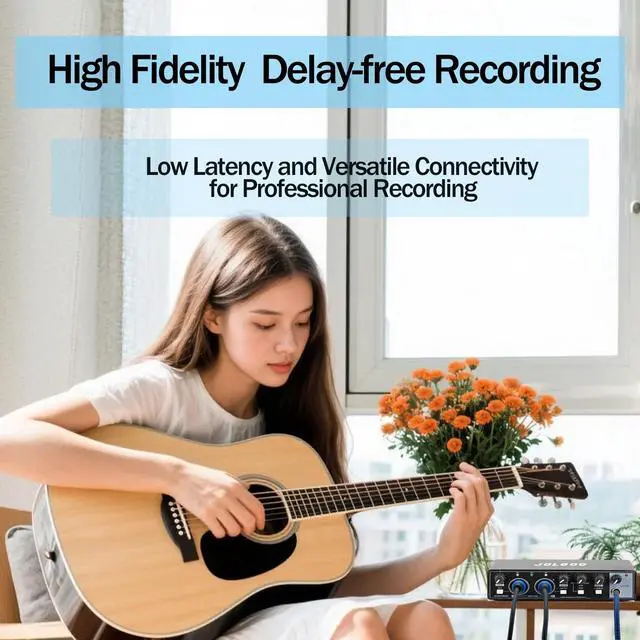 Alt view image 6 of 6 - 2x2 USB Audio Interface, 24-Bit/192kHz Professional Audio Interface for Recording, Streaming and Podcasting, with +48V Phantom Power, Low Latency, Works with Mac/PC/Smartphone