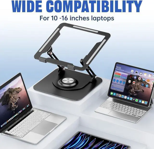 Alt view image 5 of 6 - Laptop Stand for Desk, Adjustable Computer Stand with 360° Rotating Base, Ergonomic Laptop Riser for Collaborative Work, Foldable & Portable Laptop Stand, fits for All 10-16" Laptops